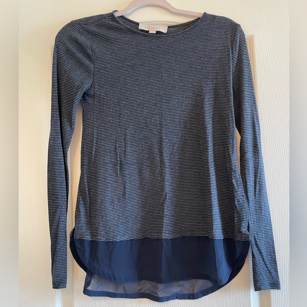 LOFT Navy Striped Long Sleeve Top